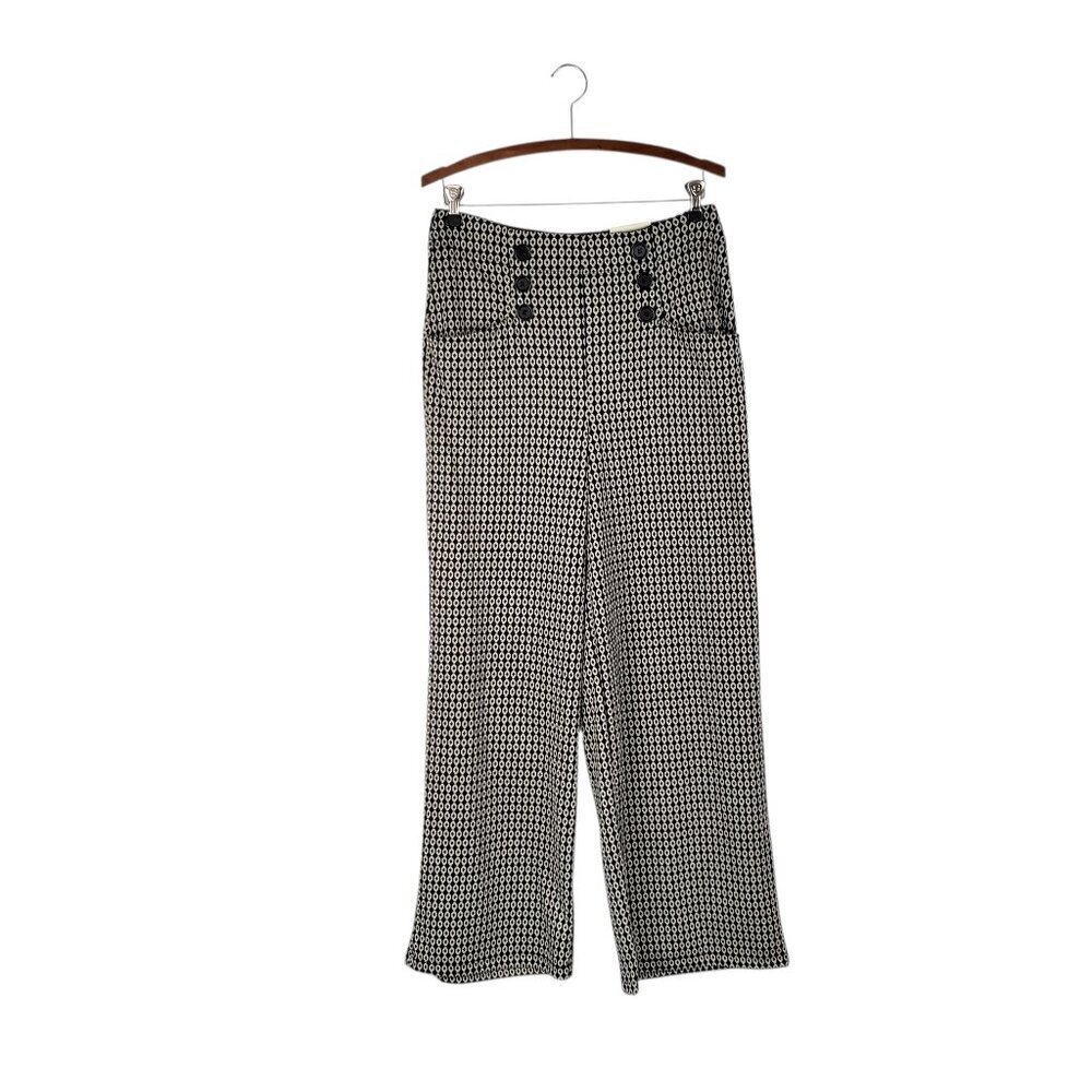 Max Studio NWT Wide Leg Sailor Pants Pull On Mod Geometric Knit Womens Large